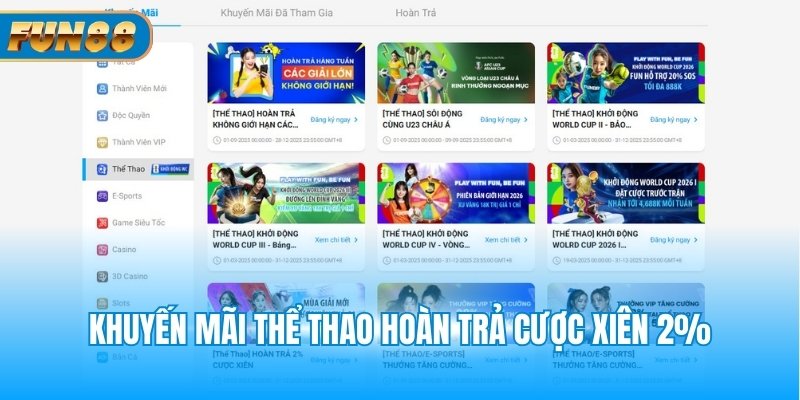 Khuyến Mãi Thể Thao - Cá Cược Vui, Rinh Thưởng Siêu Tốc 2025 Khuyến mãi thể thao hoàn trả cược xiên 2%
